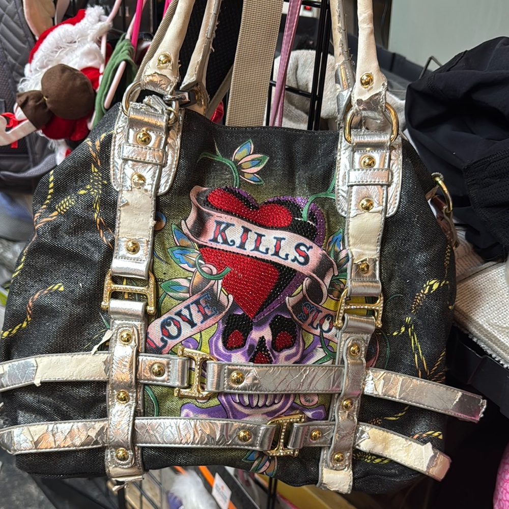Ed Hardy Black and Silver Women's Bag
